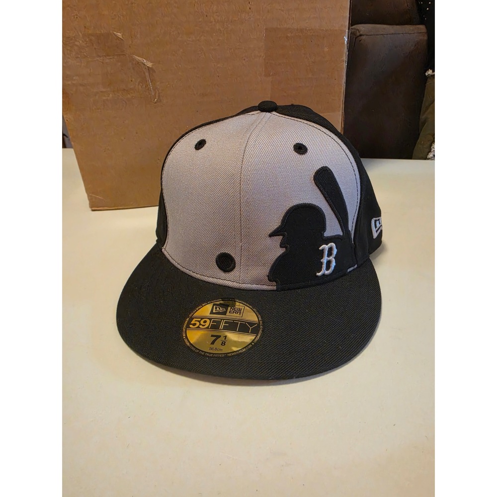 New Era 59FIFTY MLB Boston Red Sox B Logo Fitted Hat 7 1/8 Black Grey Cap